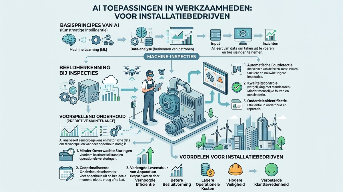 Infographic die de stappen van het AI-toepassingsproces in machine-inspecties weergeeft.