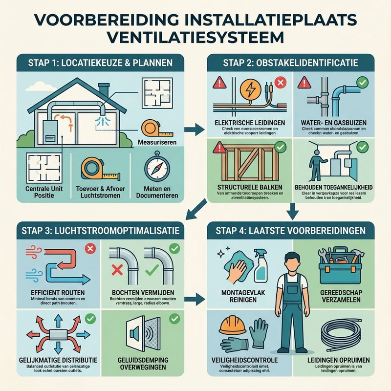 Diagram van de essentiële begrippen voor het voorbereiden van een installatieplaats voor ventilatiesystemen