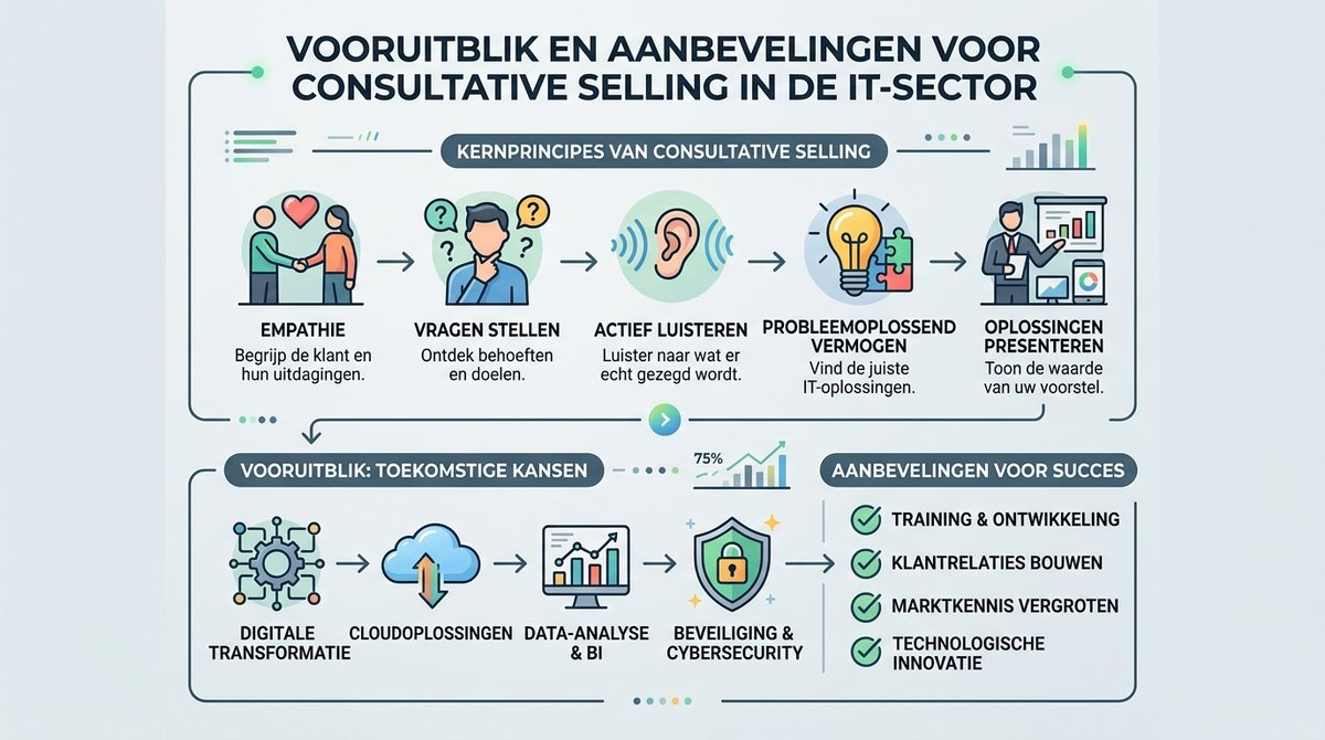 Infographic met de stappen van consultative selling in de IT-sector