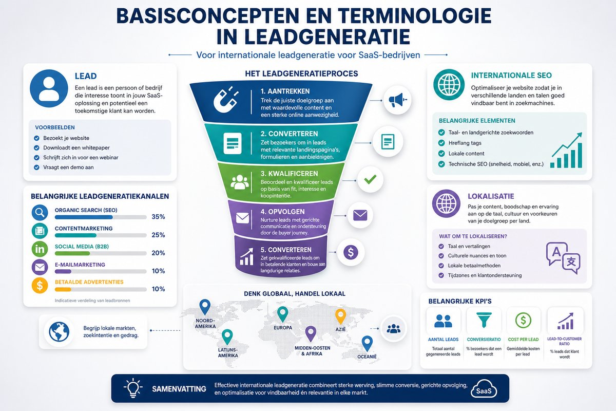 Infographic over veelvoorkomende valkuilen en succesfactoren in internationale leadgeneratie