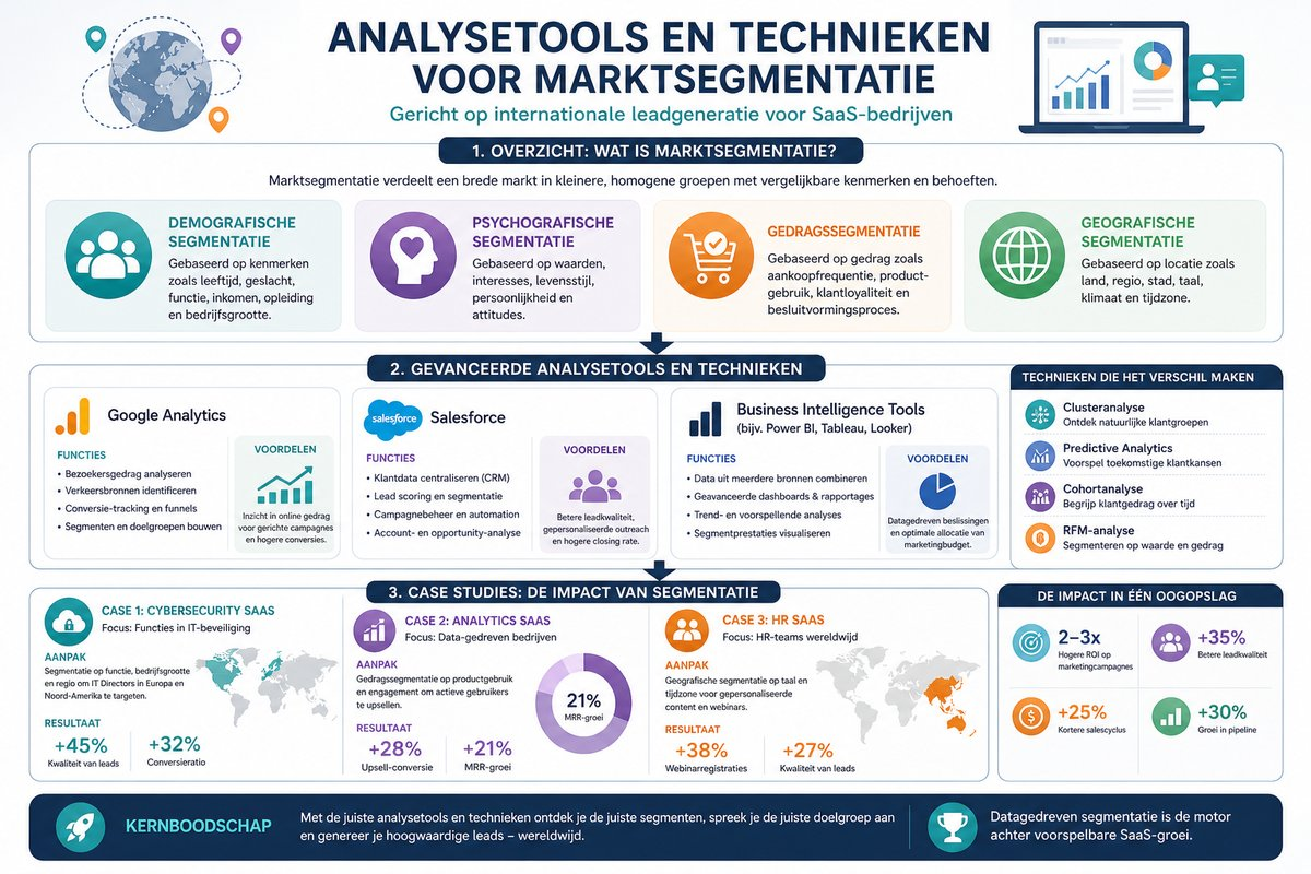 Infographic die de verschillende elementen van marktsegmentatie in de SaaS-sector weergeeft.